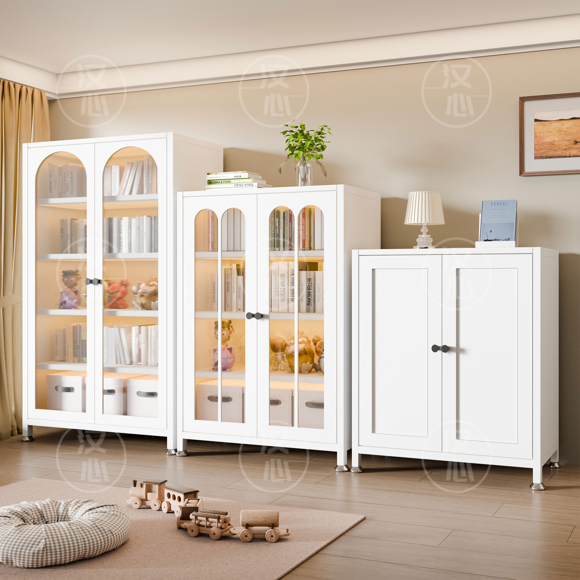 钢制书柜带门儿童书架家用客厅展示柜子铁艺置物架防尘收纳储物柜