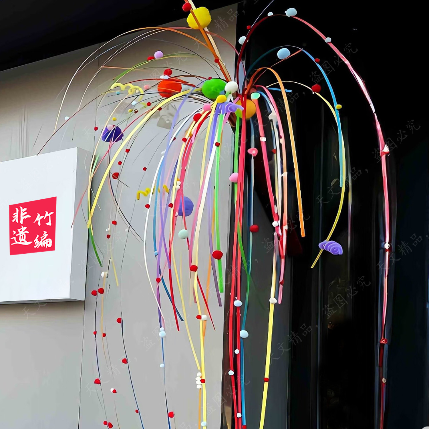 竹筒烟花竹编烟花材料竹制品竹条竹篾条竹片红色婚庆花艺开业材料