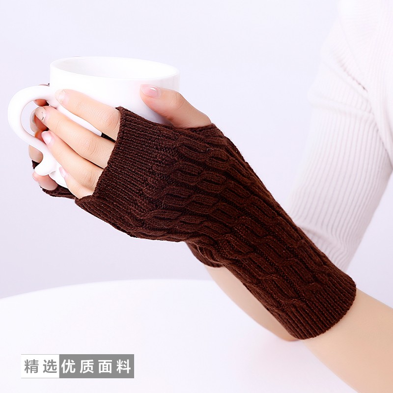 羊绒手套袖套女秋冬加厚半指手套针织手臂套麻花羊毛线假袖子保暖