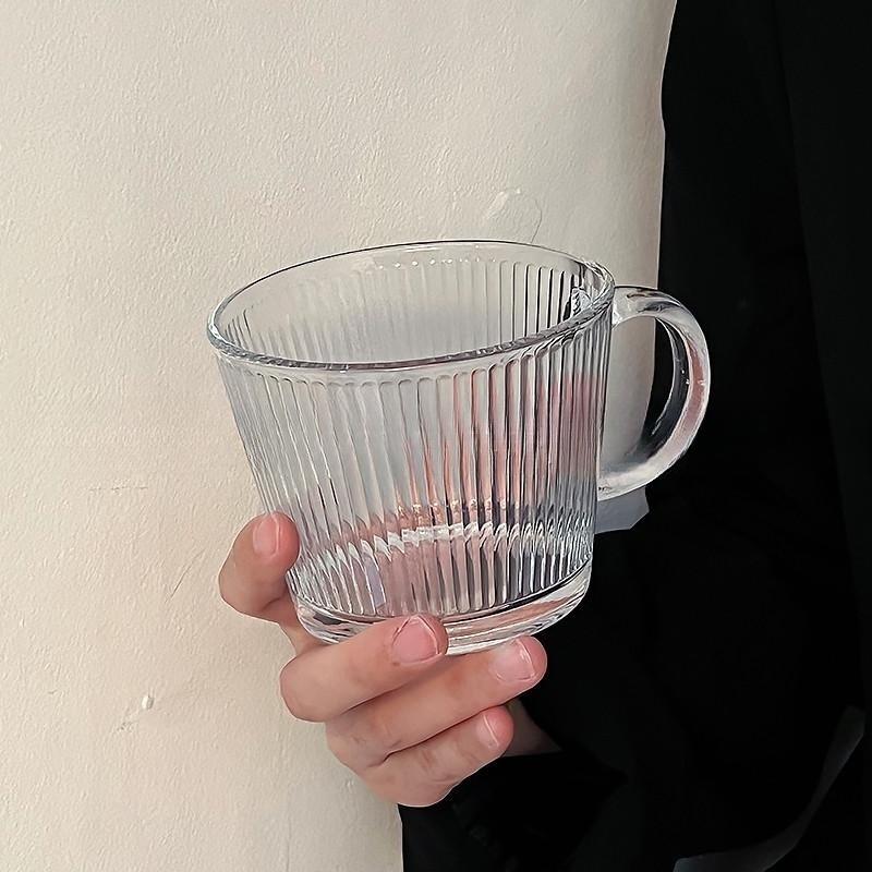 【天猫正品】宽口燕麦杯ins早餐杯条纹酸奶杯带把玻璃杯高颜值牛