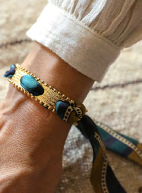 AN-NEE · DIVA 棕绿色 夏帕诺瓦 2cm 丝巾手镯［法国设计师］