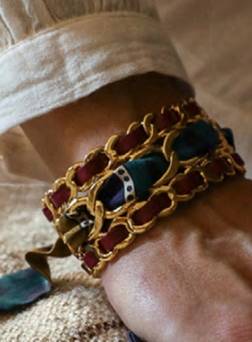 AN-NEE · BDX 棕绿色 夏帕诺瓦 2cm 丝巾手镯［法国设计师］