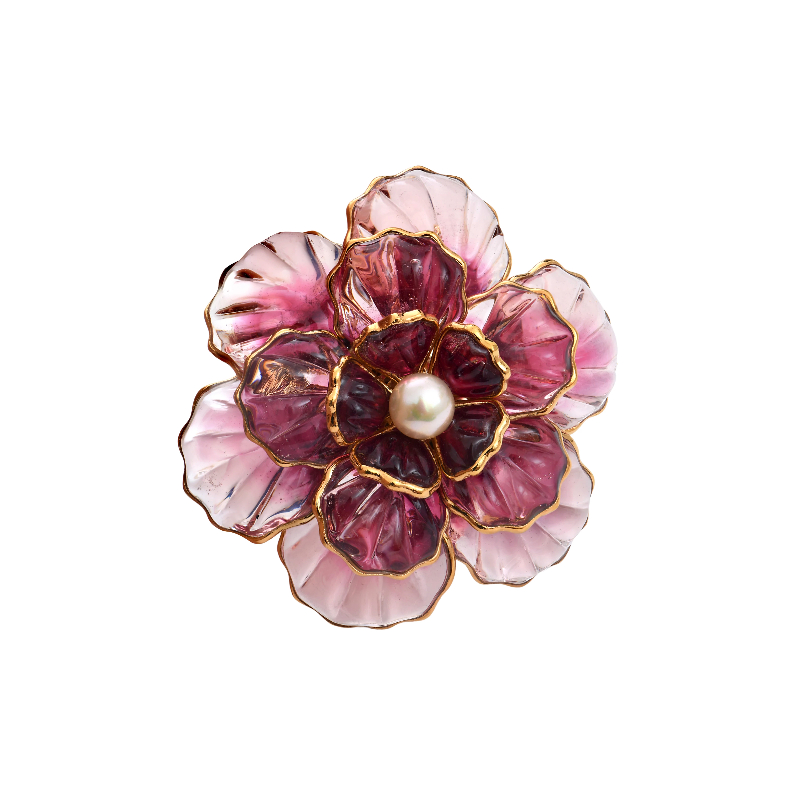 Gripoix Paris · 粉紫色花朵 琉璃 琉璃珍珠 胸针［法国设计师］
