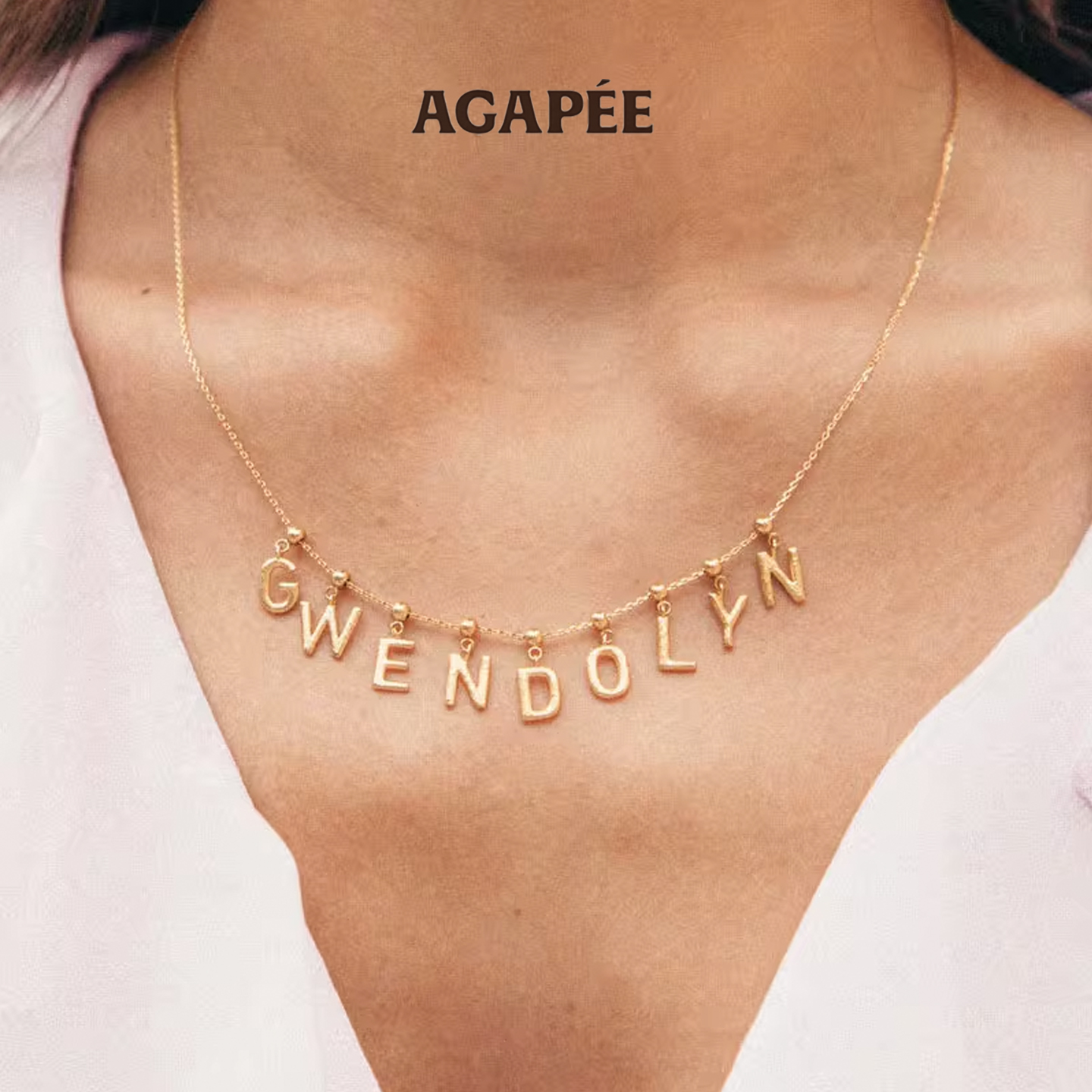 Agapee24个字母金色项坠吊坠