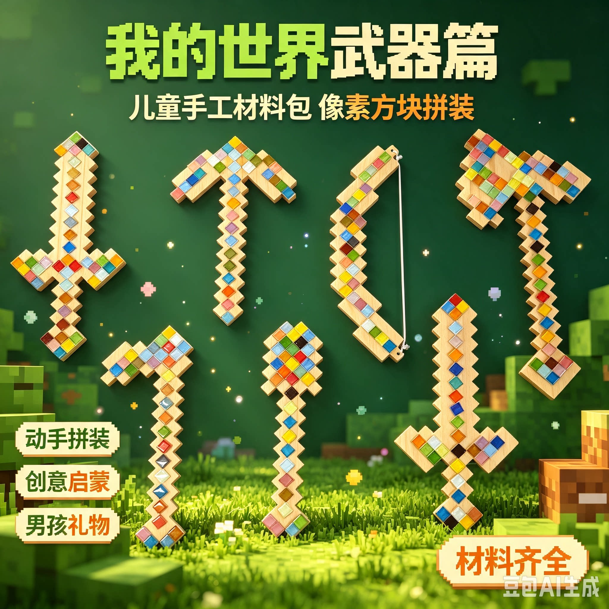 像素武器创意木工拼装DIY玩具材料包我的世界兵器工厂批发