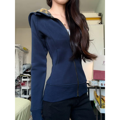 巨好看修身卫衣外套美式复古撞色