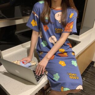 学生可爱大码 睡衣女夏韩版 女士夏天家居服套装 睡衣女夏季 睡裙短袖