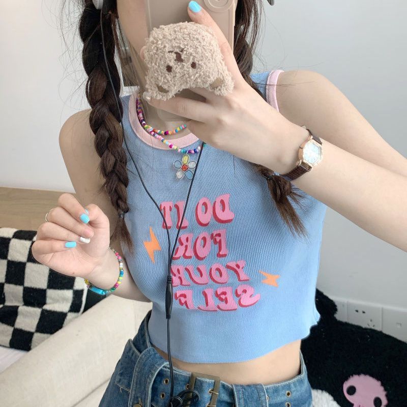 少女甜辣风撞色吊带小背心夏季港味bm风显瘦吊带外穿