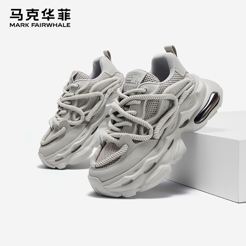 马克华菲休闲运动男鞋高级感老爹鞋网面厚底隐形增高冬季透气鞋子