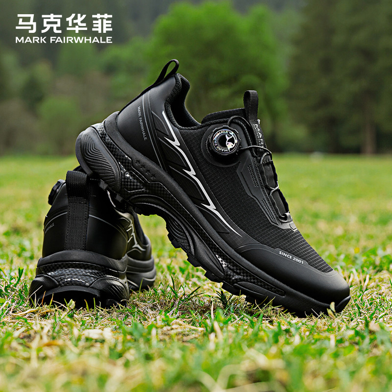 马克华菲旋转纽扣跑步鞋2025夏季新款运动休闲鞋防滑耐磨银色男鞋