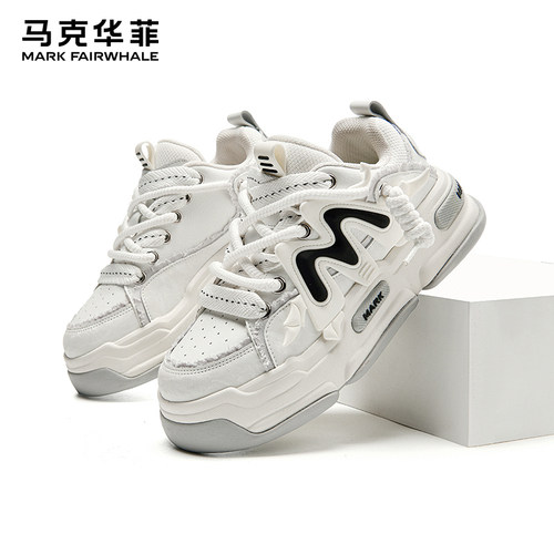 马克华菲小恶魔板鞋男冬季新款男鞋潮流面包鞋厚底增高运动鞋子男