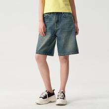 STARTTHEEND 夏季美式复古百搭牛仔短裤直筒男女宽松做旧五分裤