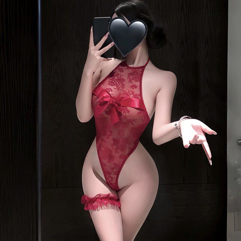 情调内衣性感法式纯欲蕾丝透视连体衣女露背趣味睡衣制服套装新款