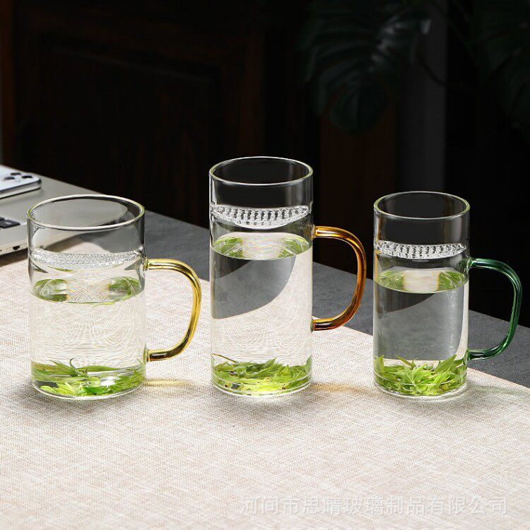 月牙玻璃杯家用绿茶杯自带过滤高硼硅耐热玻璃杯泡茶杯