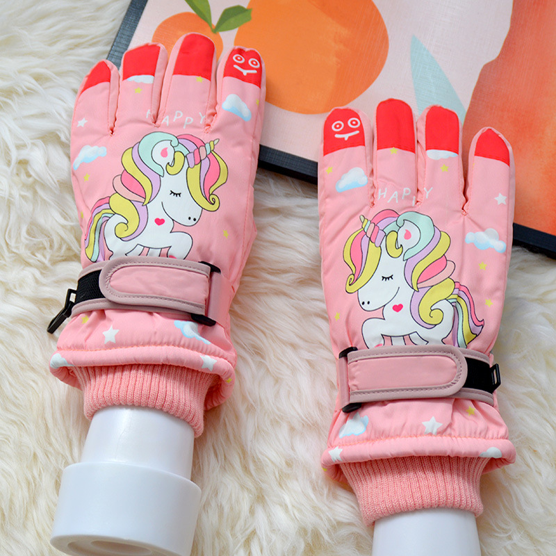 儿童滑雪手套冬季女宝宝可爱棉保暖加绒加厚9-14岁男童冬天玩雪防