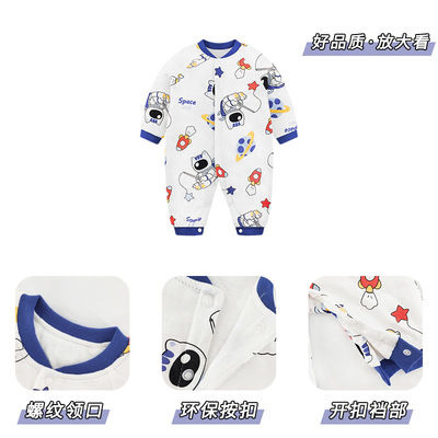 A类秋冬季薄夹棉婴儿连体衣棉袄男宝分腿宝宝哈衣女宝爬服纯棉服