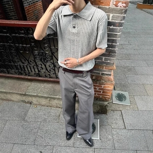 老钱风绞花针织短袖 夏季 UniForm Polo衫 美式 永生花纽扣正肩半袖