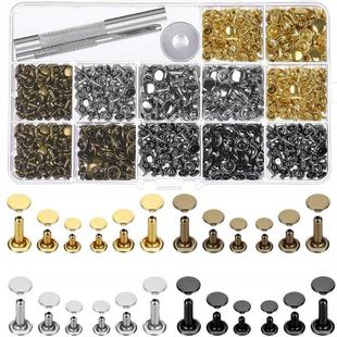 环保跨境铆钉现货 供跨境480套双面铆钉 安装 工具 皮革帽撞钉柳钉
