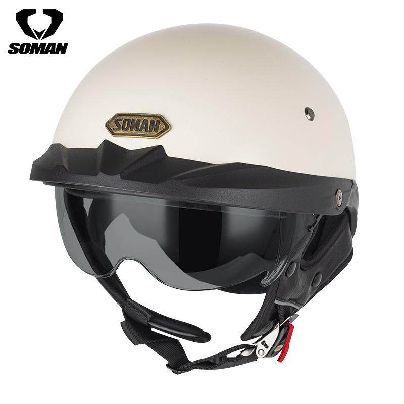SOMAN摩托车机车半盔带内镜复古夏盔男女四季可调节头围DOT标