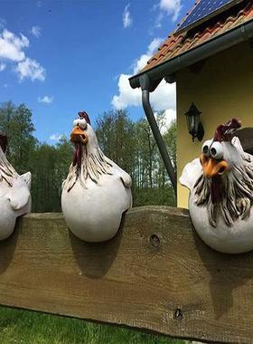 跨境田园鸡装饰品摆件设计栅栏庭院创意摆件花园童话生活大眼鸡