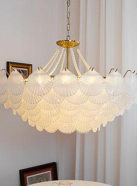 法灯式轻奢吊客厅美式复古卧室灯餐厅灯具款网红贝壳玻璃led吊灯