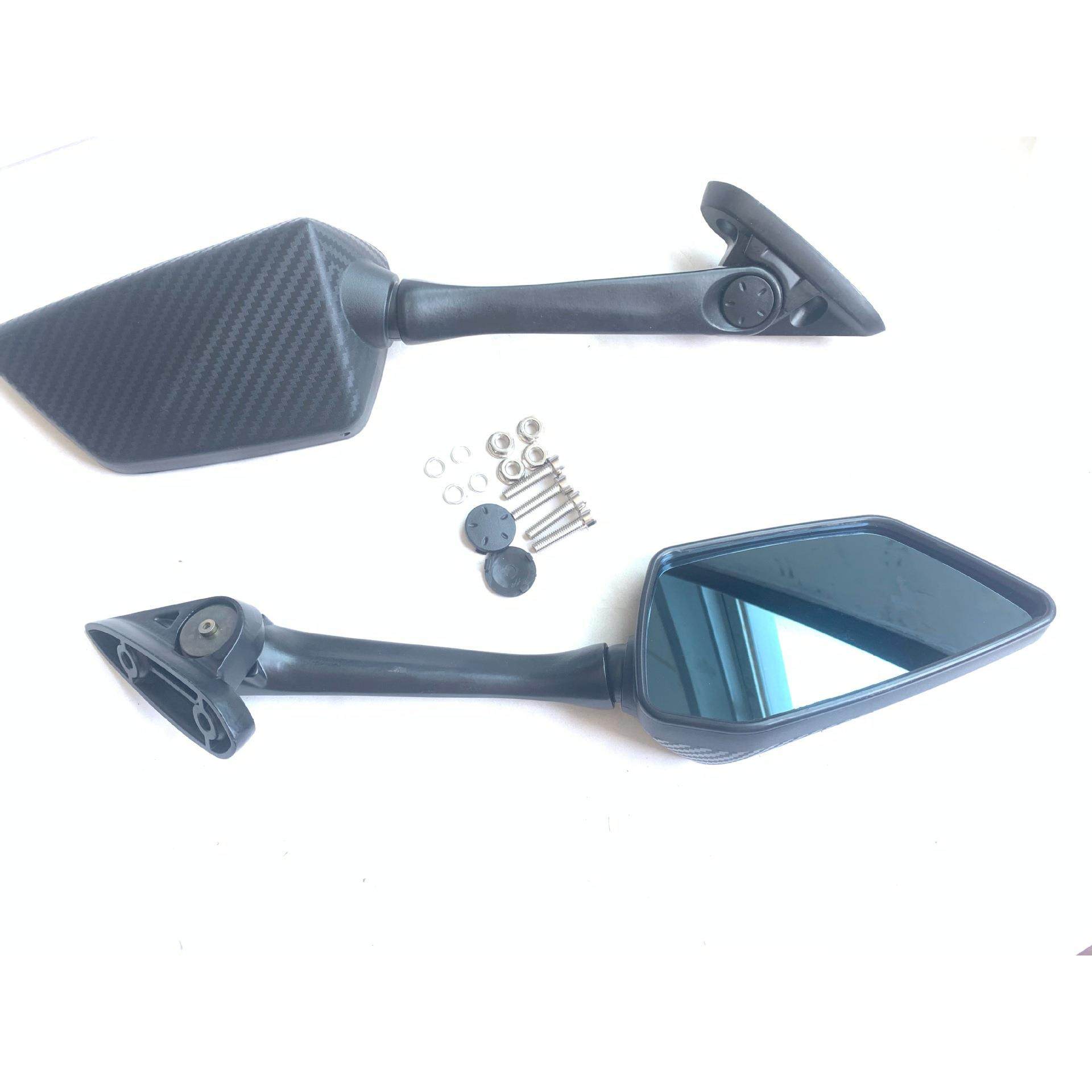 摩托车后视镜大视野改装R3地平线倒车镜大镜面蛇皮碳纤壳反光镜