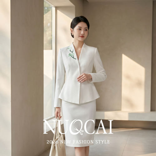 亿诺彩#接待空姐制服职业套装高端 案场客服工作服女裙子白色长袖