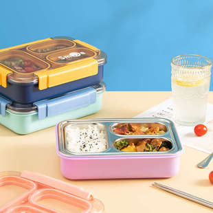 304不锈钢饭盒学生上班族密封长方形分格分隔便当盒保温餐盒带盖