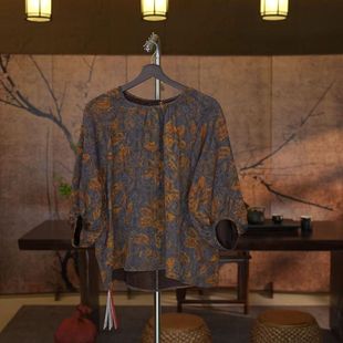 【秋意浓浓】新中式国风香云纱圆领花萝提花泡泡袖老钱风上衣