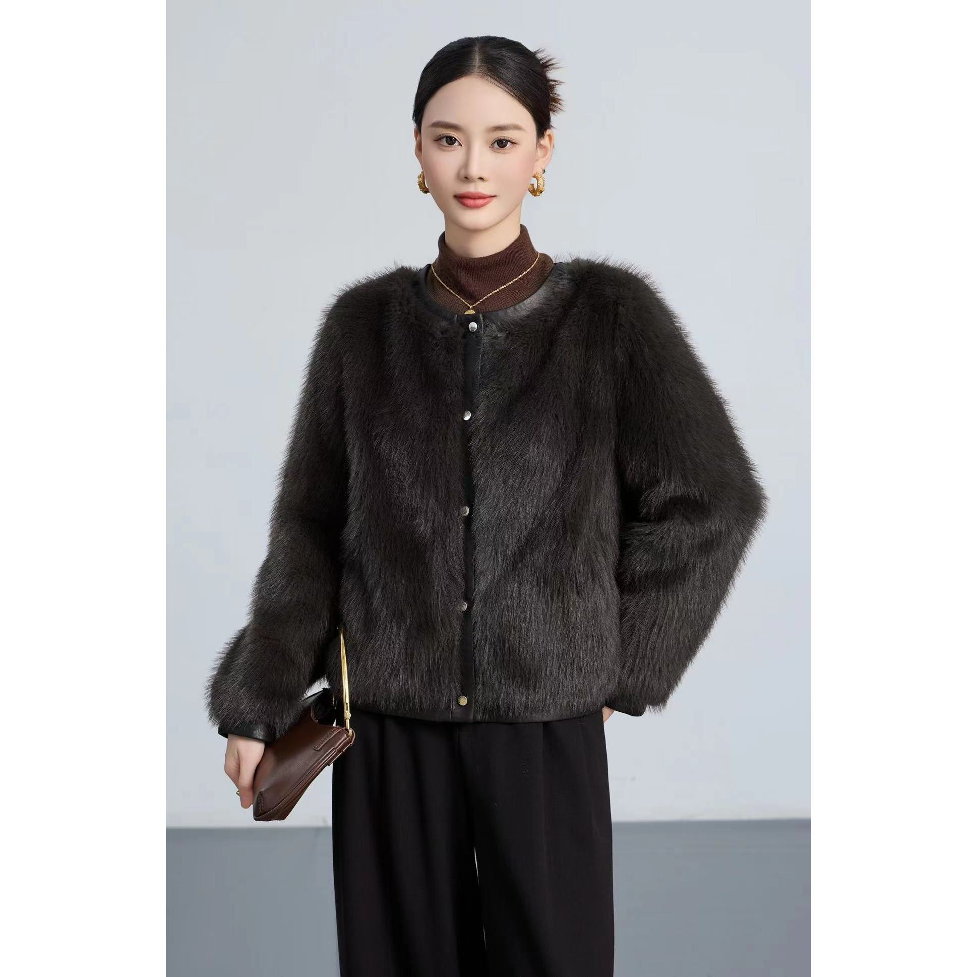 【蝴蝶扣小香外套】爆款贵妇轻奢皮毛一体毛毛外套洋气新中式国风