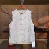 国风提花盘扣圆扣重工马甲国潮老钱风 双面穿新中式 楼台宋锦