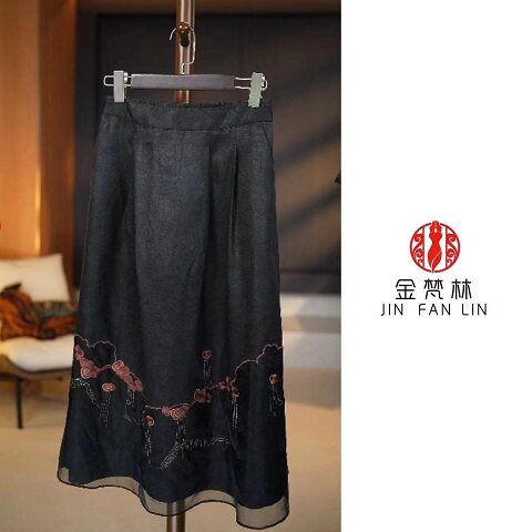 【AD6706】新中式国风刺绣半身裙休闲裤妈妈装香云纱裙子