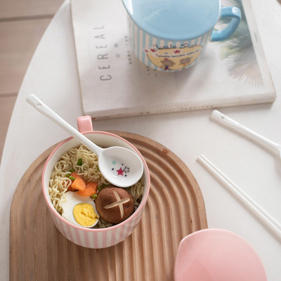 高颜值陶瓷泡面碗带盖可沥水拌面学生宿舍用食堂打饭碗