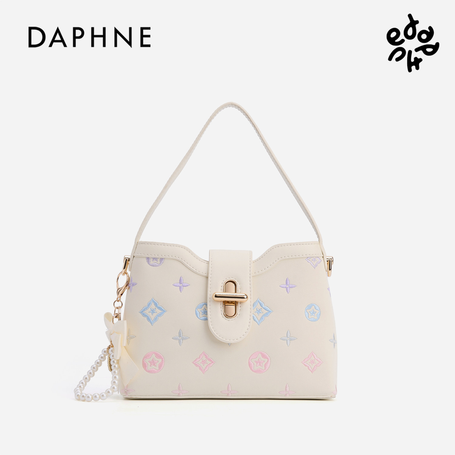 Daphne/达芙妮斜挎包女印花菜篮子手提水桶包小众刺绣通勤单肩包