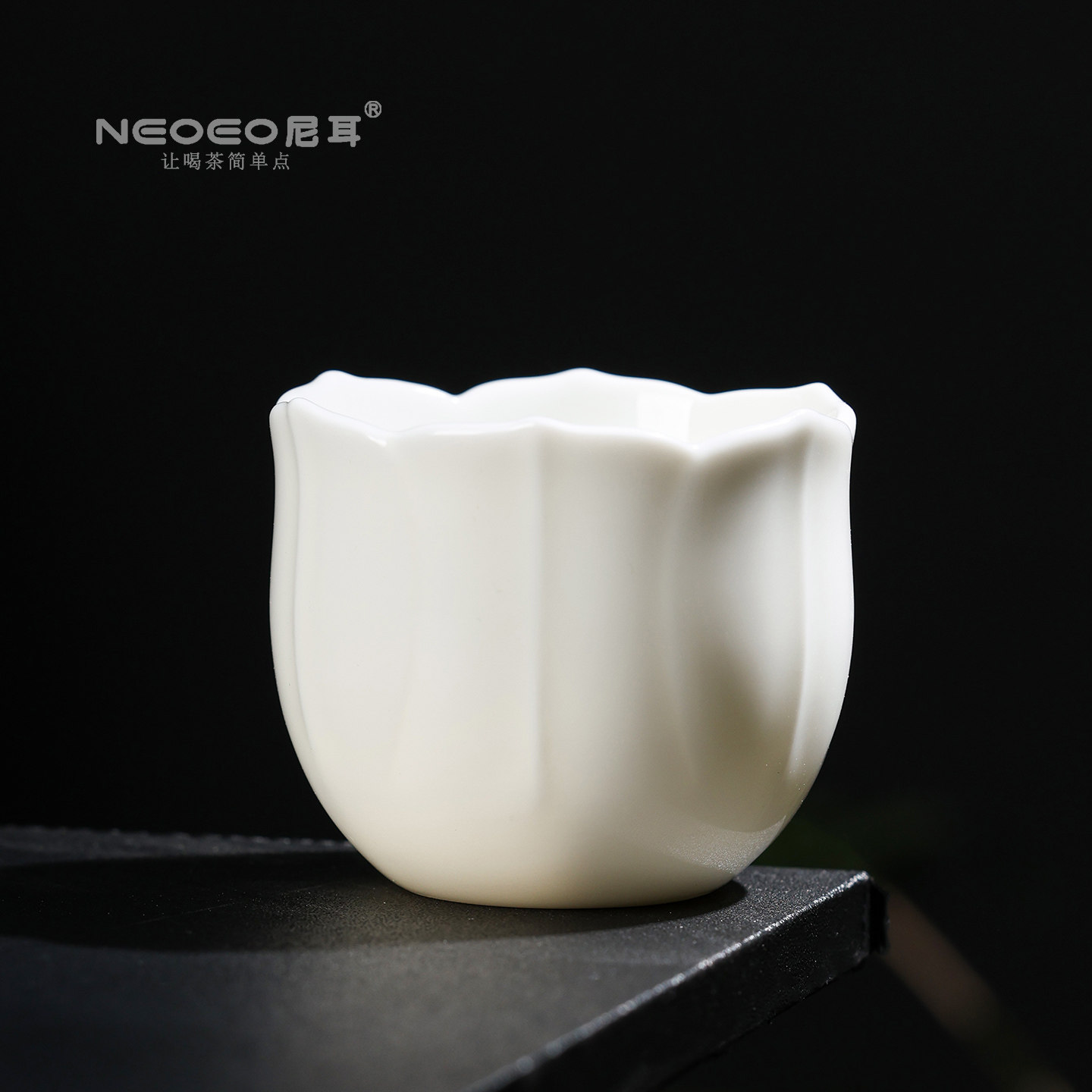 NEOEO尼耳羊脂白瓷莲花杯中式陶瓷个人杯喝茶主人杯家用品茗茶杯