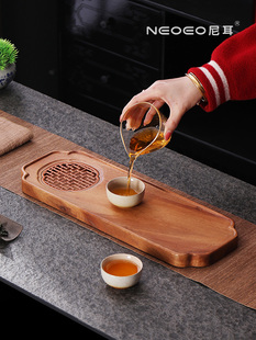NEOEO尼耳茶盘实木胡桃木花窗中式典雅可排水干泡茶台功夫茶托盘