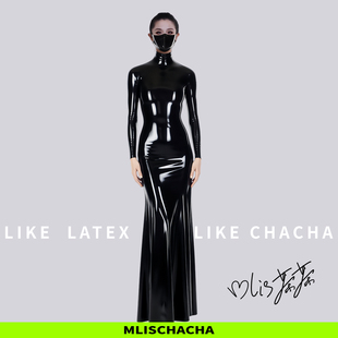MLISCHACHA-mlis茶茶定制乳胶礼服长裙马来胶片latex时尚