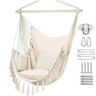 厂家直销出口折叠铁棍米色户外秋千吊椅吊床含枕头网红吊椅