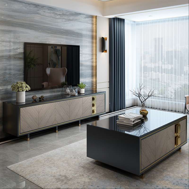 美式轻奢电视柜后现代简约茶几边柜组合样板间北欧客厅成套家具