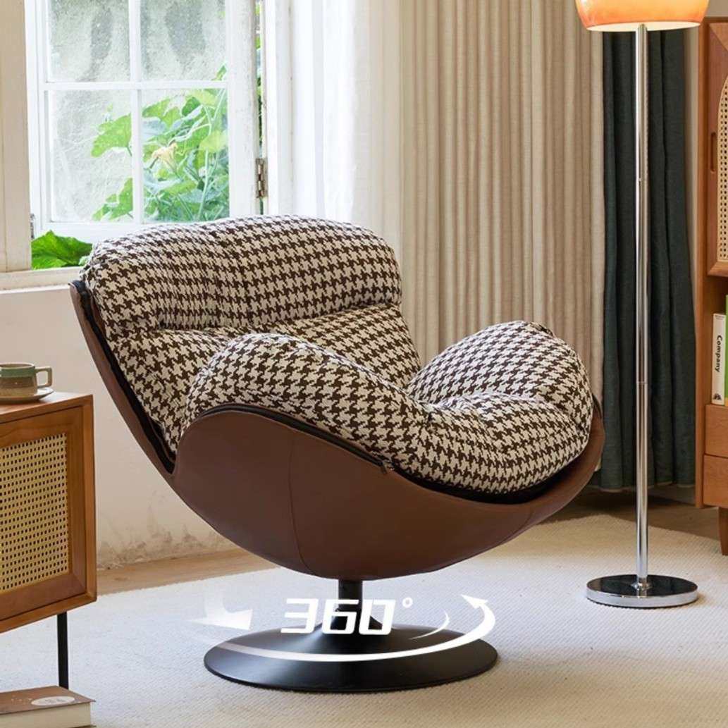 现代单人蛋壳沙发椅千鸟格麻布家用懒人沙发休闲复古可旋转沙发椅,3C数码配件,其它配件,淘宝优惠券,粉丝福利购,淘宝优惠卷