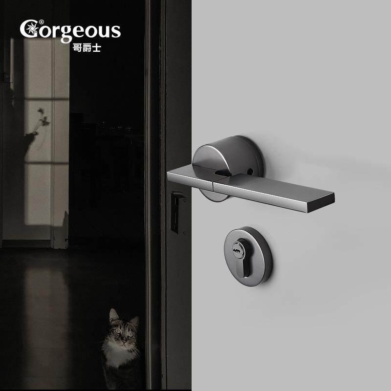 哥爵士门锁室内卧室房门锁 家用磁吸门把手静音纯铜锁芯分体锁具