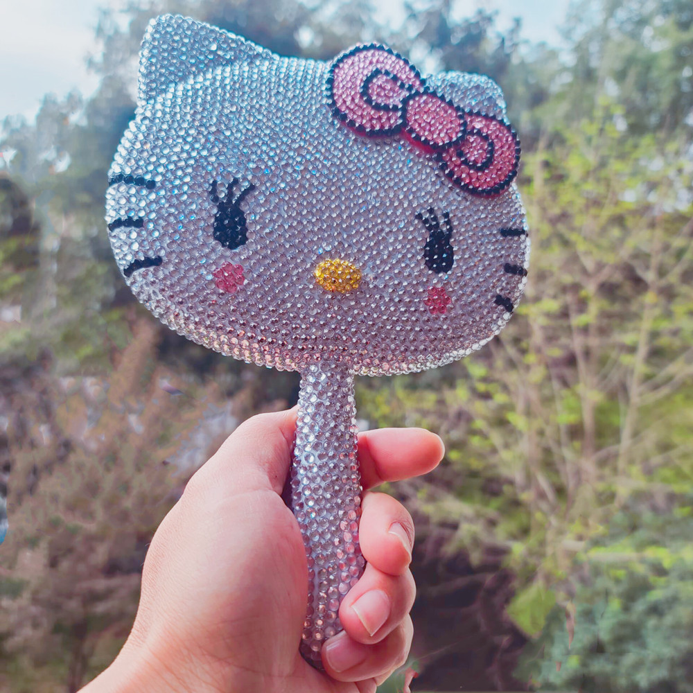 小号台式办公室桌面化妆镜女梳妆镜手柄镜子学生宿舍便携可立