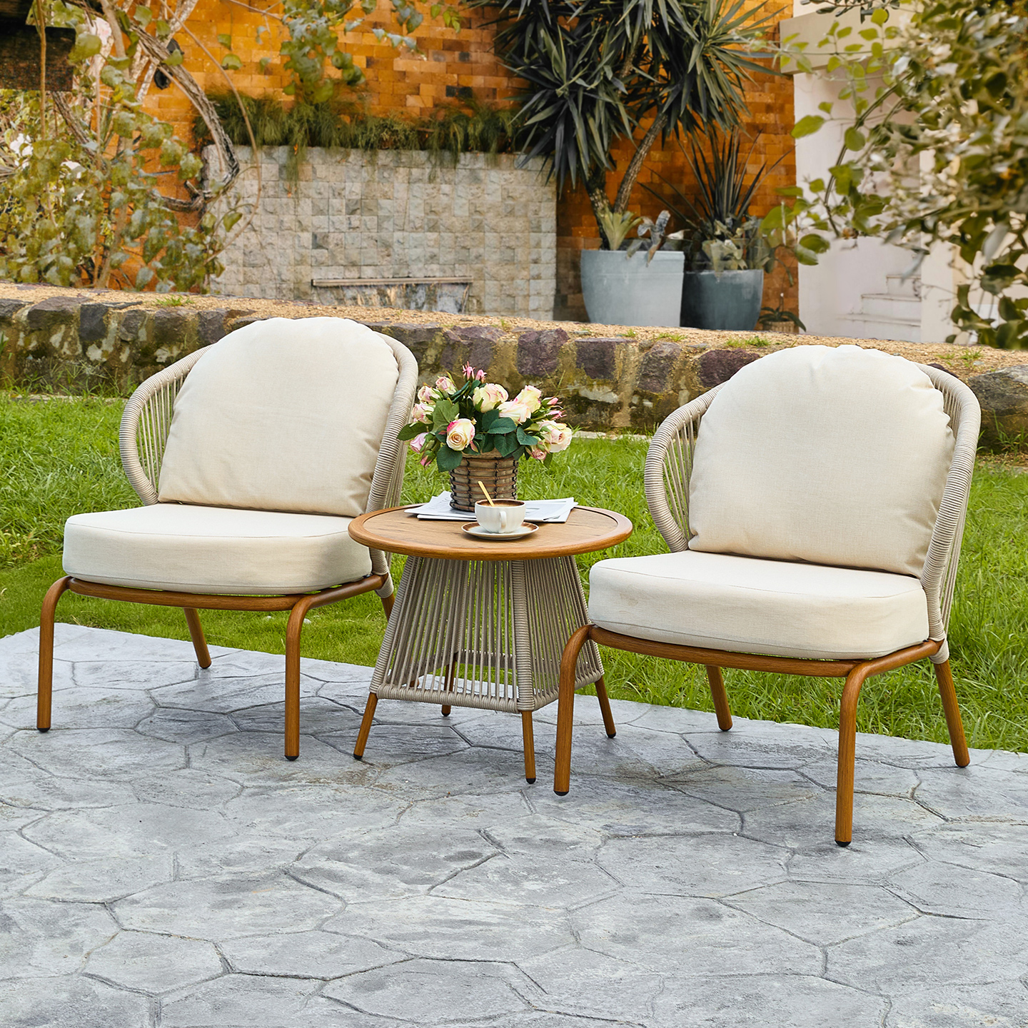 诺歌花园户外藤编拉绳沙发组合室外露天庭院防水防晒休闲露天阳台