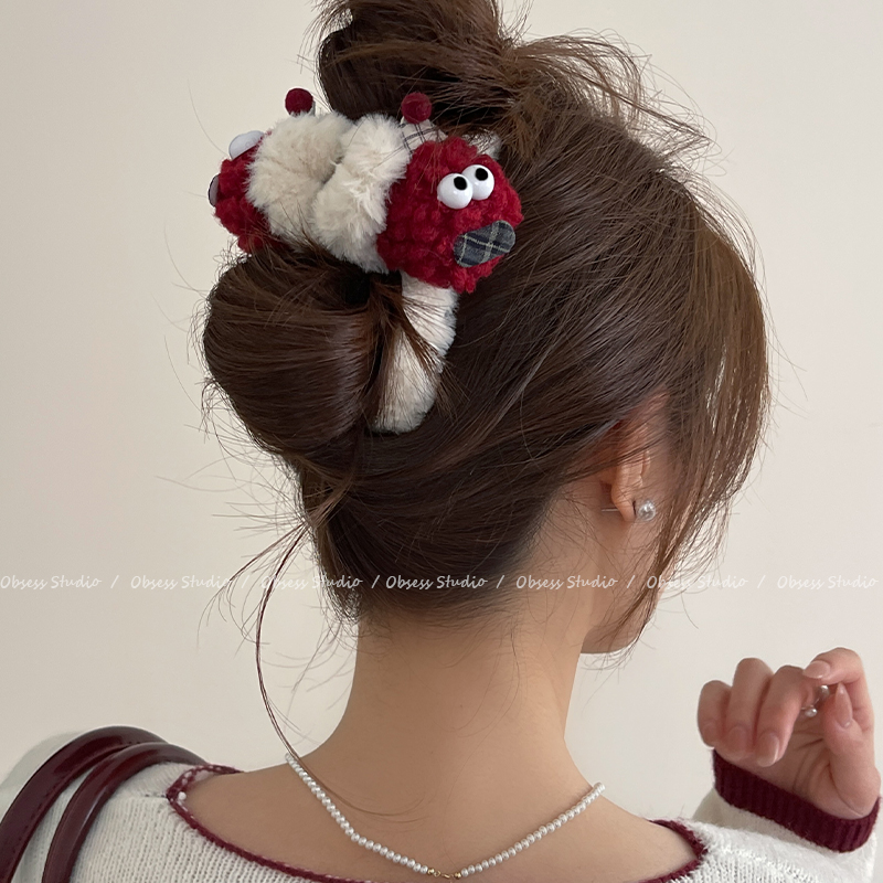 童趣多多~秋冬新年红色毛绒抓夹