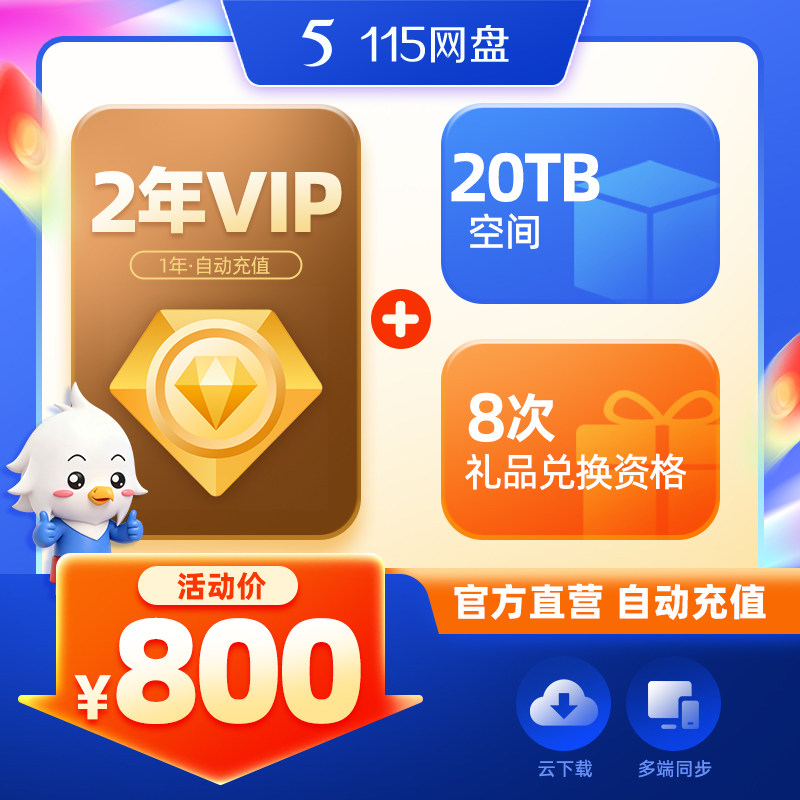 115网盘  2年VIP+20TB空间  专享会员提速通道  官方直充