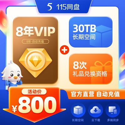 115网盘 8年VIP+30TB空间套餐 空间长期有效 官方直充 稳定服务