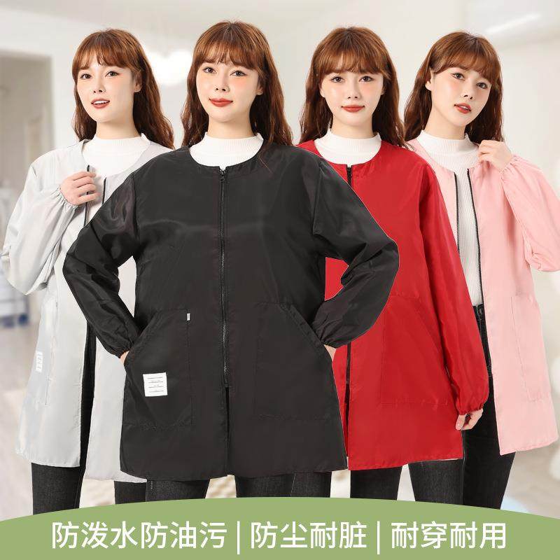 春秋新款防水罩衣女大人厨房工作服长袖护衣薄款微油围裙