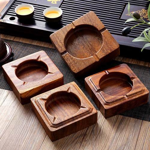 胡桃木烟灰缸家用客厅创意个性木制宾馆新中式木质烟缸免费刻字