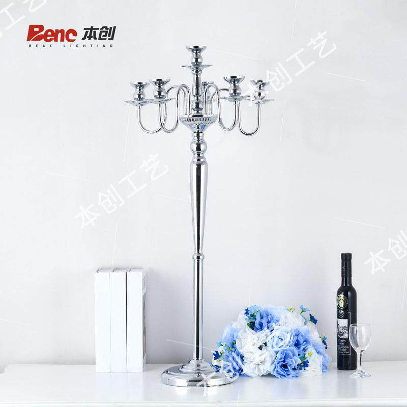 酒店用品婚庆道具铁艺金属烛台落地蜡烛台婚礼现场银色摆件家居
