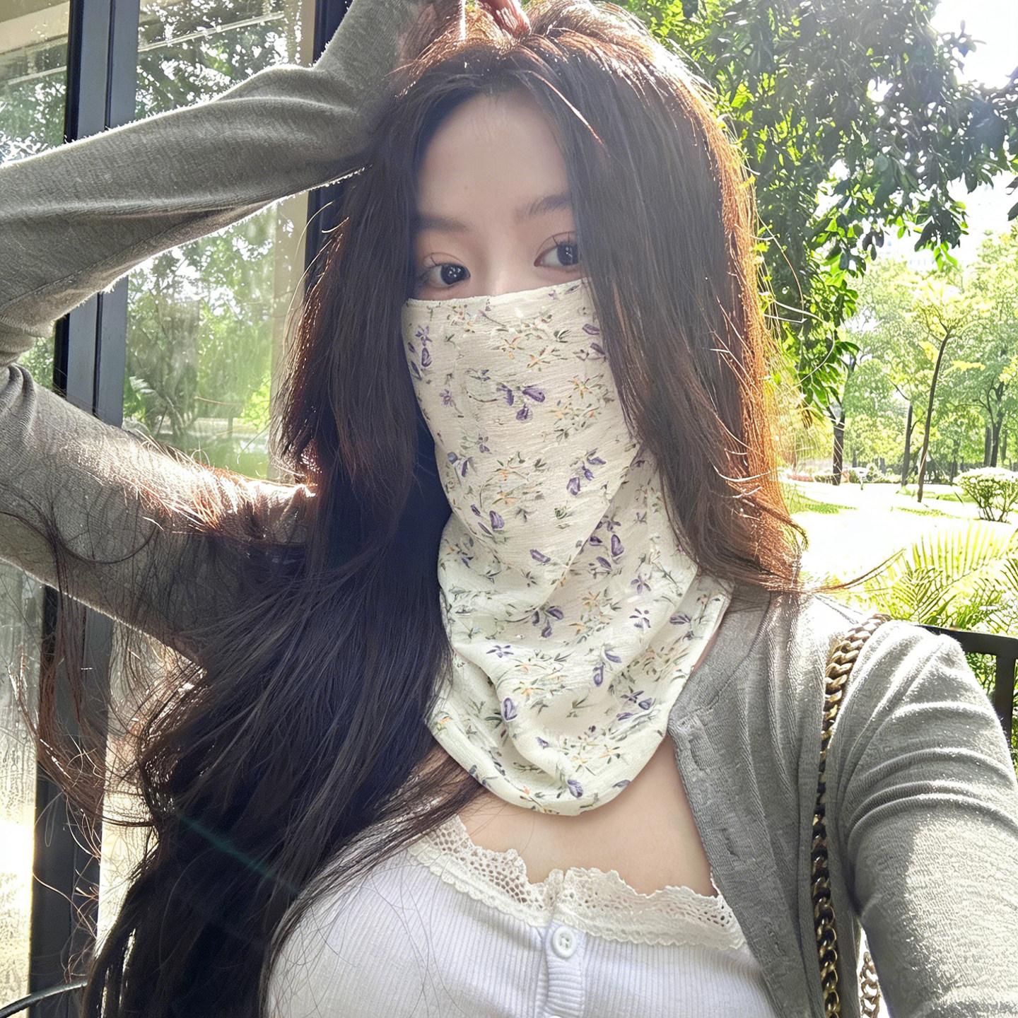 夏季围脖丝巾女网纱防晒护脸面罩纱巾套头护颈百搭时尚脖套薄面纱